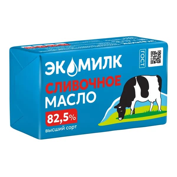 Масло сладко-сливочное традиционное несоленое 82,5% 330 г, Экомилк