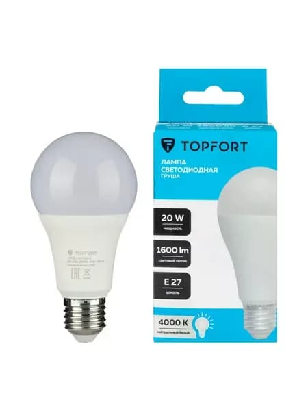 Лампа светодиодная Topfort E27 20W 4000K груша