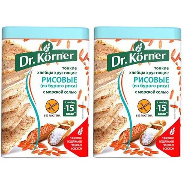 Хлебцы рисовые Dr.Korner с морской солью 100 г, набор: 2 штуки