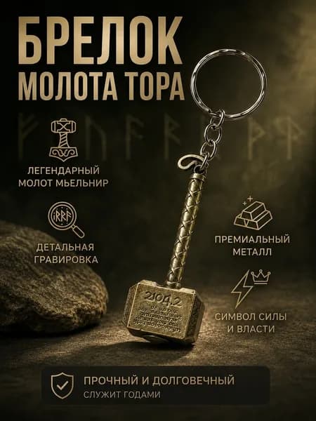 Брелок молот Тора золотой