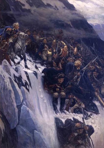 Постер ""Переход Суворова через Альпы"  Василий Суриков , 1899 г.Репродукция, Формат А4", 29.7х21 см