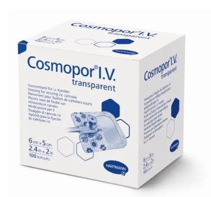 Повязка пластырного типа для фиксации канюль cosmopor iv transparent/космопор прозрачная 6х5 см 100 шт.