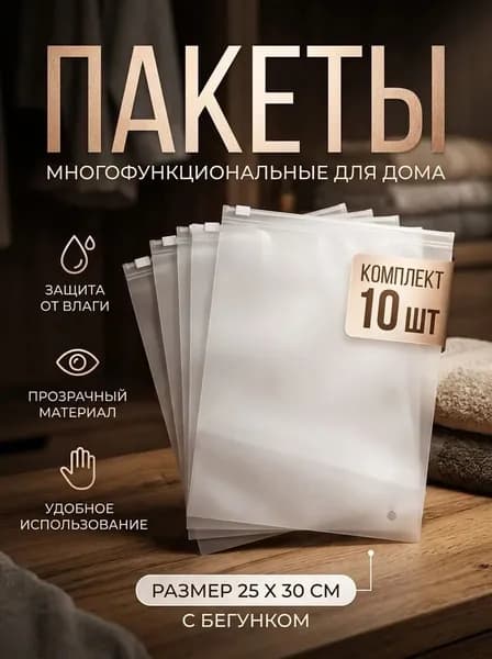 Зип пакет с бегунком 25x30 см 10 шт прозрачный
