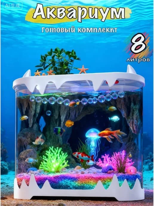 аквариум для рыбок с подсветкой и фильтром
