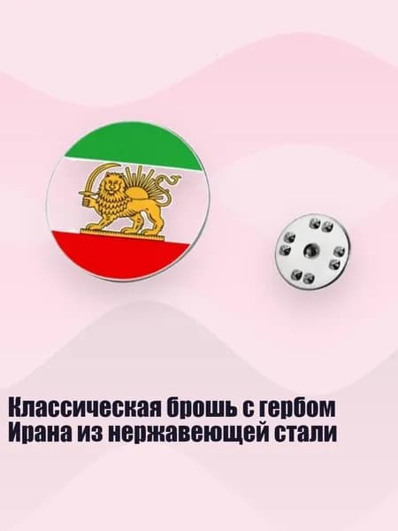Классическая брошь с гербом Ирана из нержавеющей стали, Серебро - раунд 1