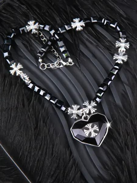 Колье черное готическое сердце и крест Chrome hearts y2k
