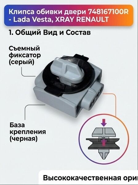 Клипса обивки двери 748167100R (Lada Vesta, XRAY, Renault)