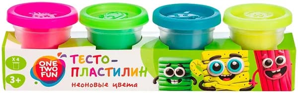 Тесто-пластилин ONE TWO FUN Неоновые цвета, 4 шт х 50 г