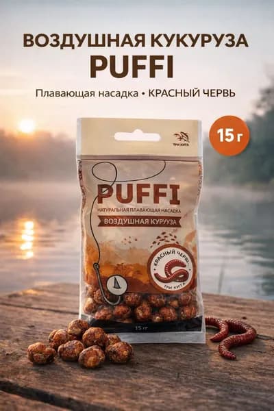 Воздушная кукуруза PUFFI (ПАФФИ), Красный червь, 15 г - плавающая насадка для рыбалки, для карпа и карася, донная ловля