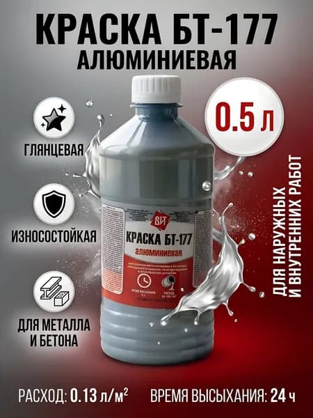 Краска серебрянка ВИТ БТ-177, битумная, универсальная, глянцевая, 0.5 л, серебристая