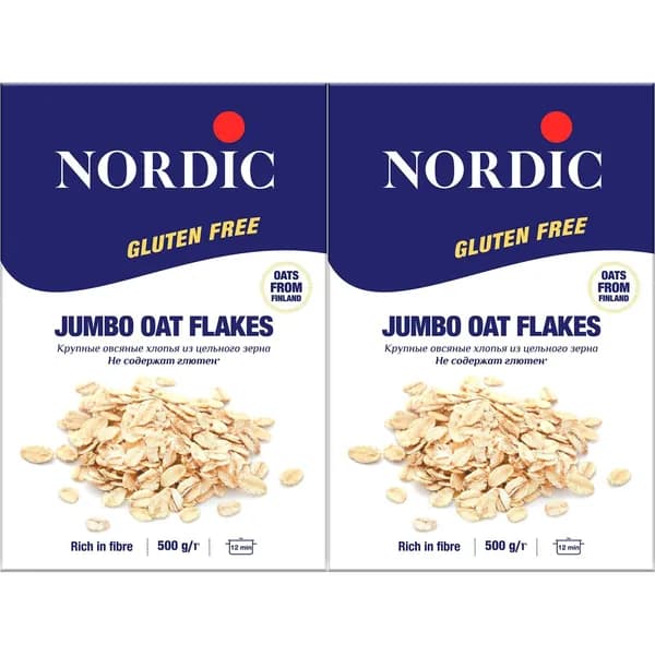 Хлопья Nordic овсяные крупные без глютена 500 г, набор: 2 штуки