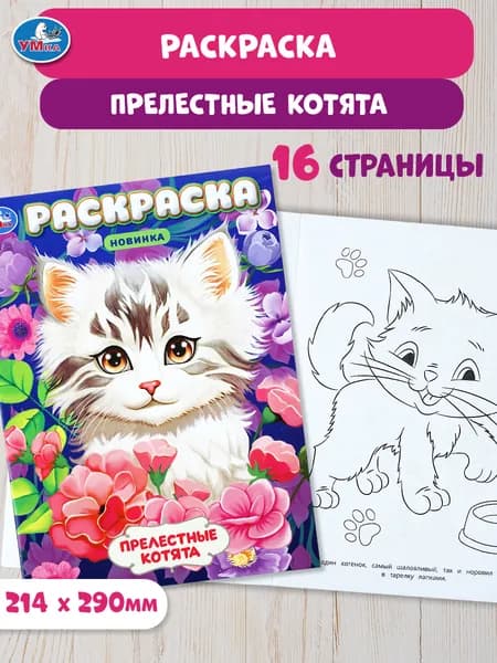 Раскраска для детей Прелестные котята, 16 страниц, Умка