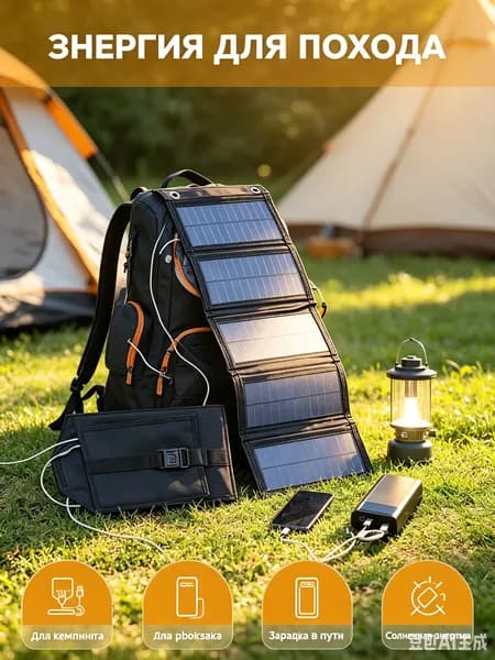 Портативная солнечная панель 1-панельная, двойной USB, для аварийного питания, похода и кемпинга