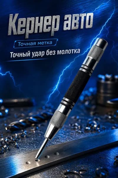 Кернер автоматический, металлический, 175,1 мм, черный/серебристый