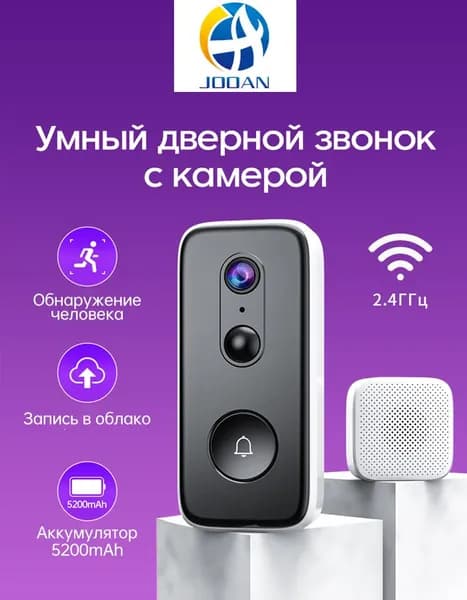 Дверной звонок с камерой беспроводной для кыартиры, видеоглазок Wi-Fi 2.4ГГц