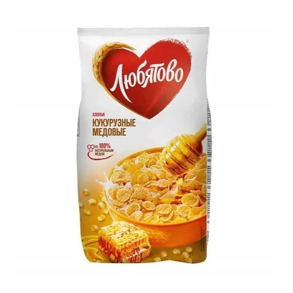 Любятово Готовый завтрак Хлопья Кукурузные, Медовые, 250 г, 2 шт./