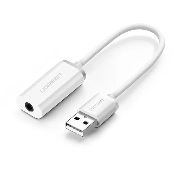 Внешняя звуковая карта UGREEN US206 (30712) USB A Male to 3.5 mm Aux Cable. Цвет: белый.