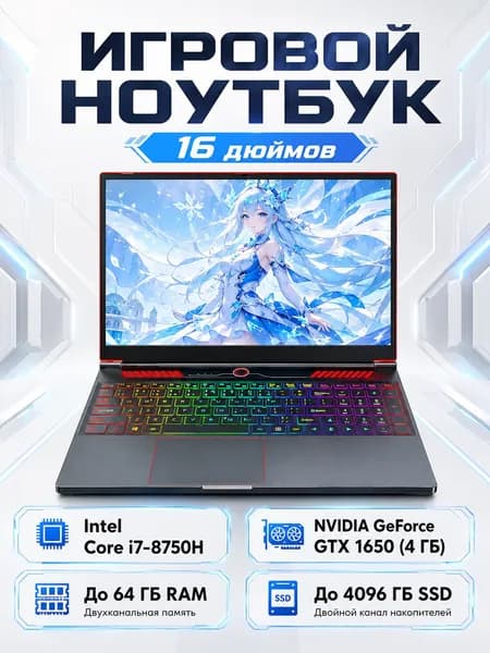 Игровой ноутбук 16.1", Intel Core i7-8750H, RAM 16 ГБ, SSD 256 ГБ, NVIDIA GeForce GTX 1650 (4 Гб), Windows Pro, серый металлик, Русская раскладка