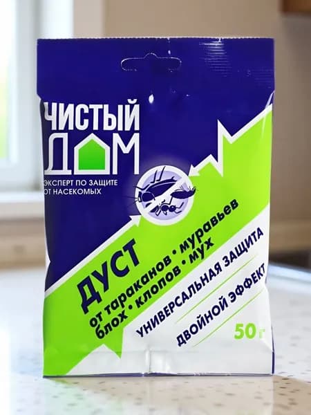 Препарат Дуст инсектицидный от тараканов, блох, клопов, муравьёв, мух 50гр