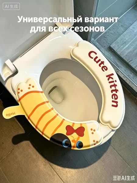 Мягкая самоклеящаяся накладка на унитаз Cute Puppy & Kitten, утепленная подушка для сиденья туалета с ручкой для подъема крышки, для дома в ванную комнату