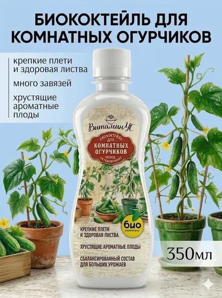 Органическое удобрение БИОкоктейль для комнатных огурчиков ТМ ВитаминУС 350 мл
