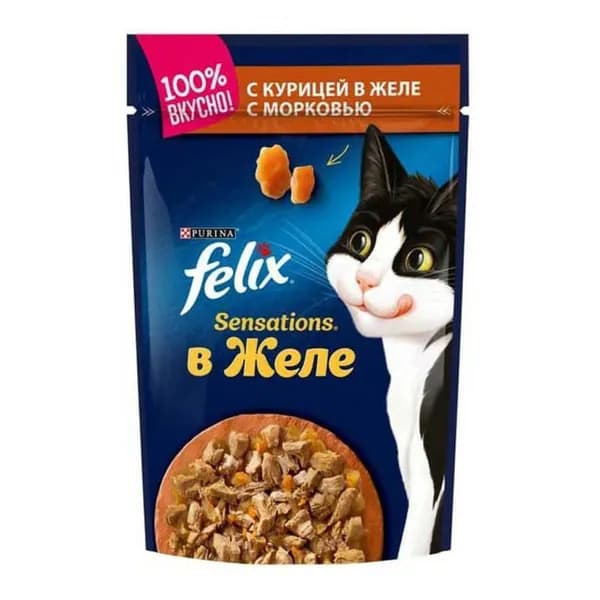 Влажный корм для кошек Felix Sensations с курицей в желе и морковью 85 г