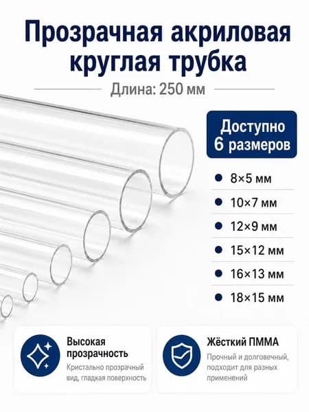 Прозрачная акриловая трубка 8 5 250 мм, жёсткая PMMA, для ламп и переноса жидкости