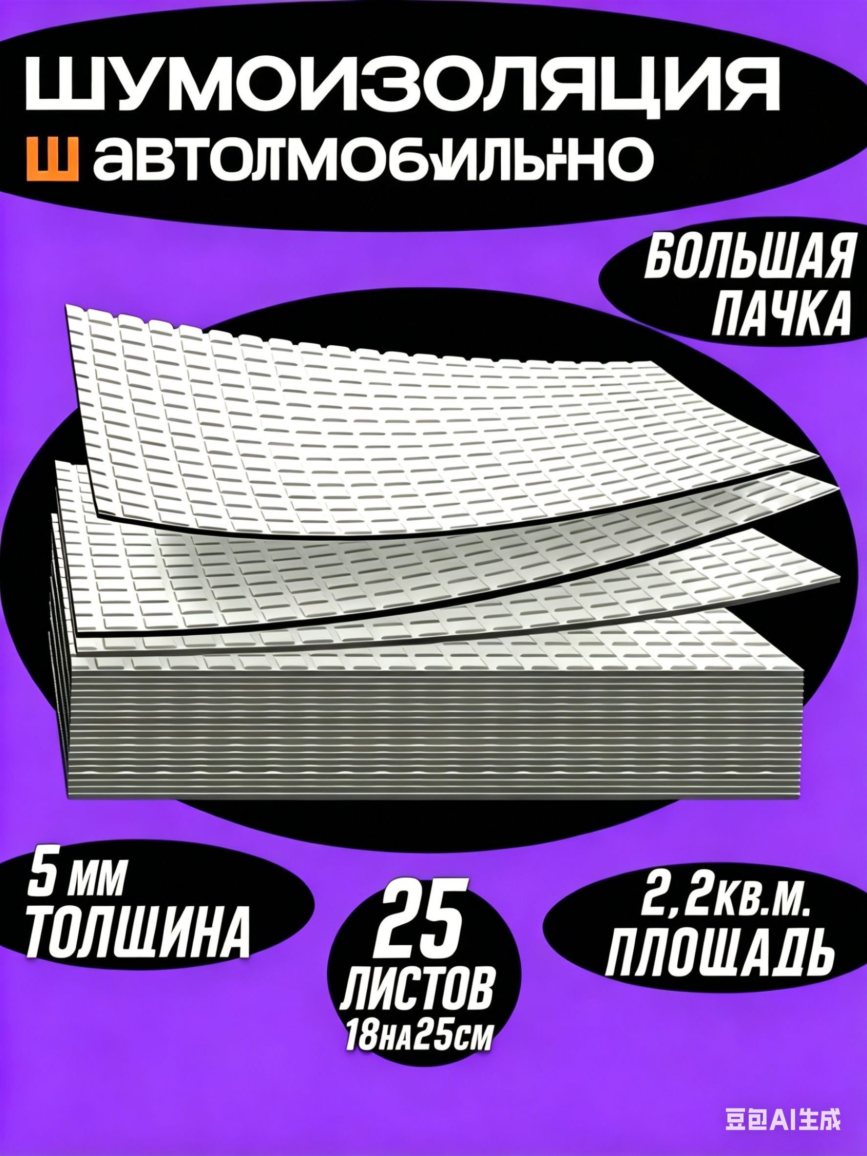 Шумоизоляция автомобильная, 0.25 м, толщина: 5 мм, 10 шт.