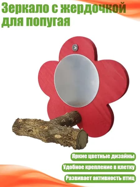 Зеркало с жердочкой для попугая, арбуз красный