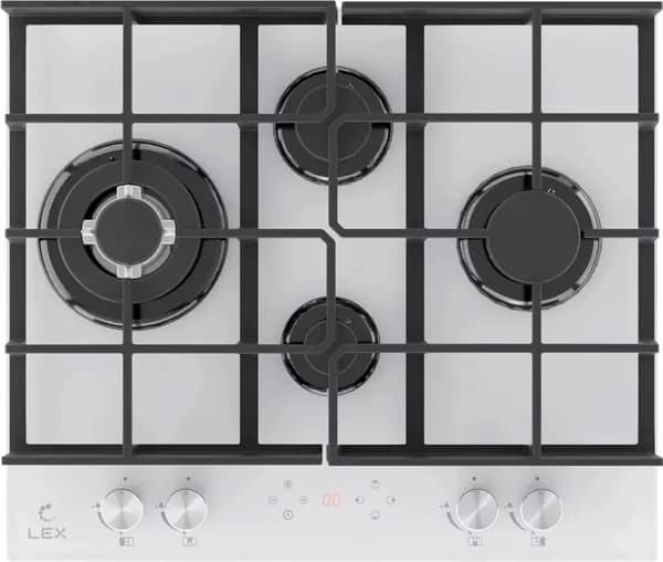 Варочная панель газовая Lex GVG 644 T WH, мощность 9250 Вт, WOK-конфорка, газконтроль, белая