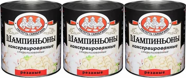 Шампиньоны Скатерть-Самобранка резаные консервированные, комплект: 3 упаковки по 2.84 кг