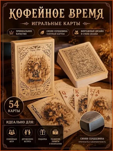 Колода Сказочное Сияние: эстетичные игральные карты с синим слоем и ретро-иллюстрациями