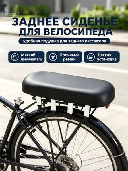 Заднее сиденье для велосипеда утолщенное мягкое заднее сиденье с четырьмя ремнями для горного и электровелосипеда водостойкий кожзам, размер основания 33x9 см
