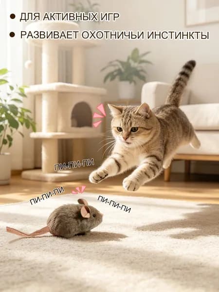 Игрушка для кошек мышка со звуком при касании