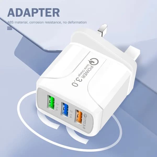 Светодиодное зарядное устройство для смартфонов с тремя USB-портами, 5 В/2,4 А, белое, стандарт Великобритании