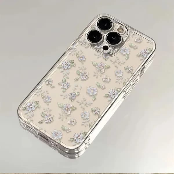 Противоударный чехол на Айфон 15 Про/Apple iPhone 15 Pro, Голубые цветы, серый