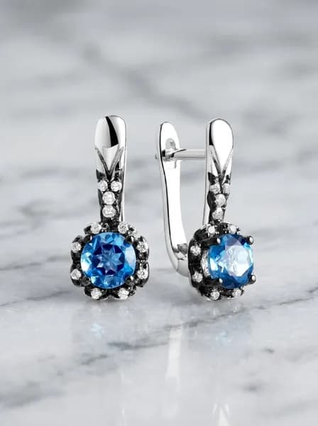 Серьги женские серебряные с топазами и фианитами, Fresh Jewelry