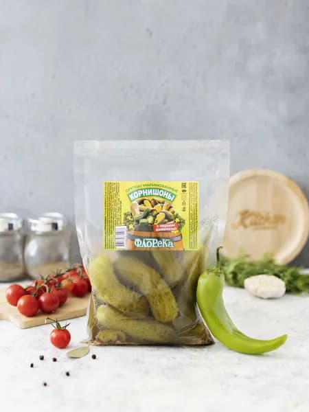 Огурцы корнишоны с перцем халапеньо маринованные, 500 г