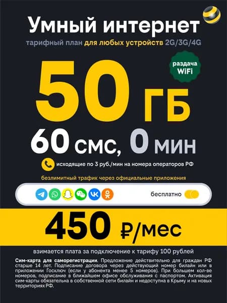 Билайн сим карта с опцией безлимитного интернета