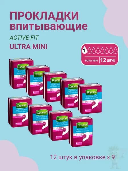 Прокладки при недержании Depend Ultra Mini 12шт
