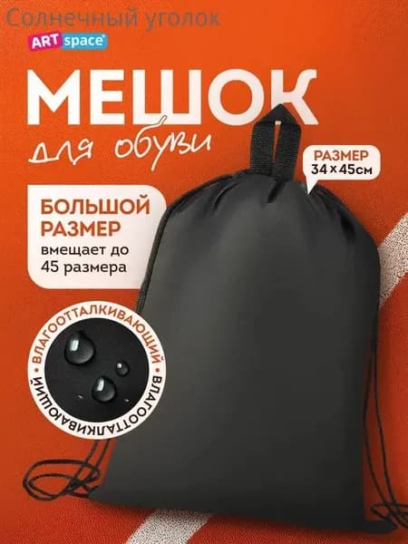 Мешок для обуви 1 отделение ArtSpace, ручка-петля, 340*450мм, черный