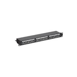 Патч-панель 19", 1U, 24 порта RJ-45, категория 5E, Dual IDC с задним кабельным организатором, экранированная, черная
