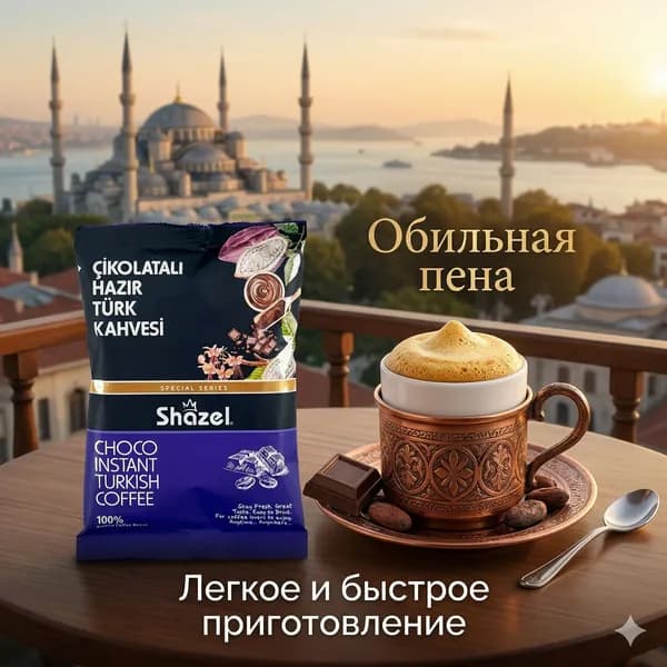 Турецкий кофе растворимый с пенкой в ассортименте, 100 г (Классический со сливками, Шоколад, Апельсин, Мята)
