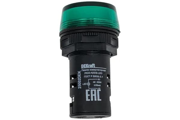 Лампа светосигнальная AD-22DS 220В LED ЛК-22 зел. Dekraft 25002DEK