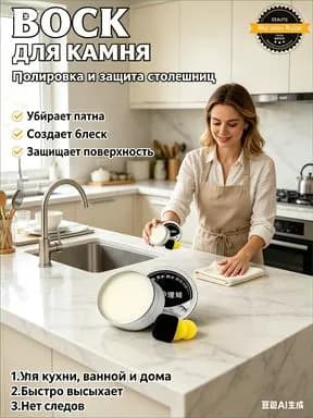 Воск (Паста) для полировки и защиты камня: мрамор, гранит, кварц Кухонные столешницы Придает блеск