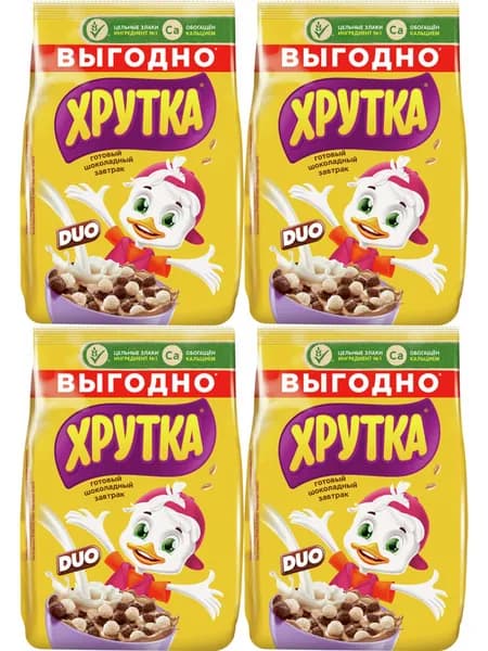 Сухой завтрак шарики Хрутка Duo мультизлаковый с шоколадом 650 г, набор: 4 штуки