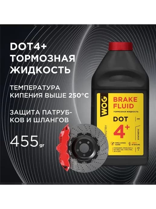 Тормозная жидкость DOT 4+ синтетическая для систем ABS WOG