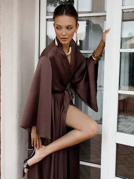 Халат шелковый кимоно длинный