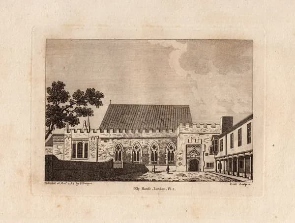 1784 год. Антикварная пейзажная гравюра, Эли Хаус, Лондон