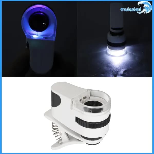 Клип-лупа для смартфонов, 50x увеличения, с LED и UV подсветкой для профессионального использования